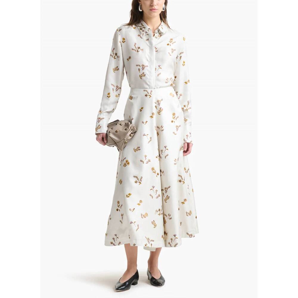 NEW ALTUZARRA varda floral silk midi skirt in macadamia